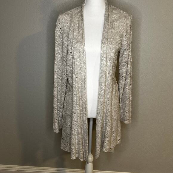 Eileen Fisher linen blend open cardigan beige long sleeve sweater size L - Picture 1 of 9